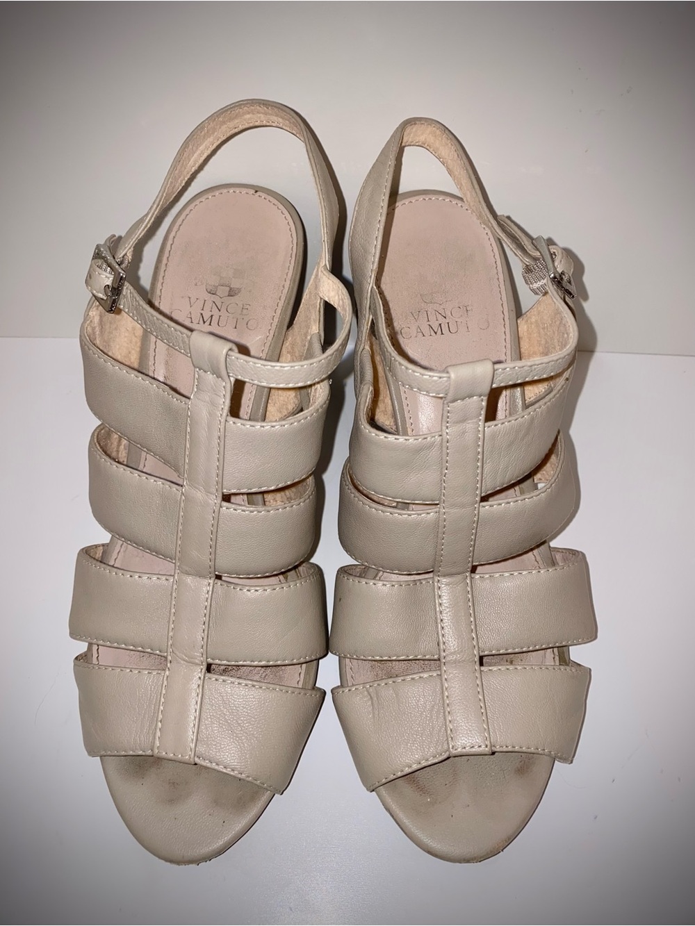 Vince Camuto Cream Multi-Strap Wedge Sandals